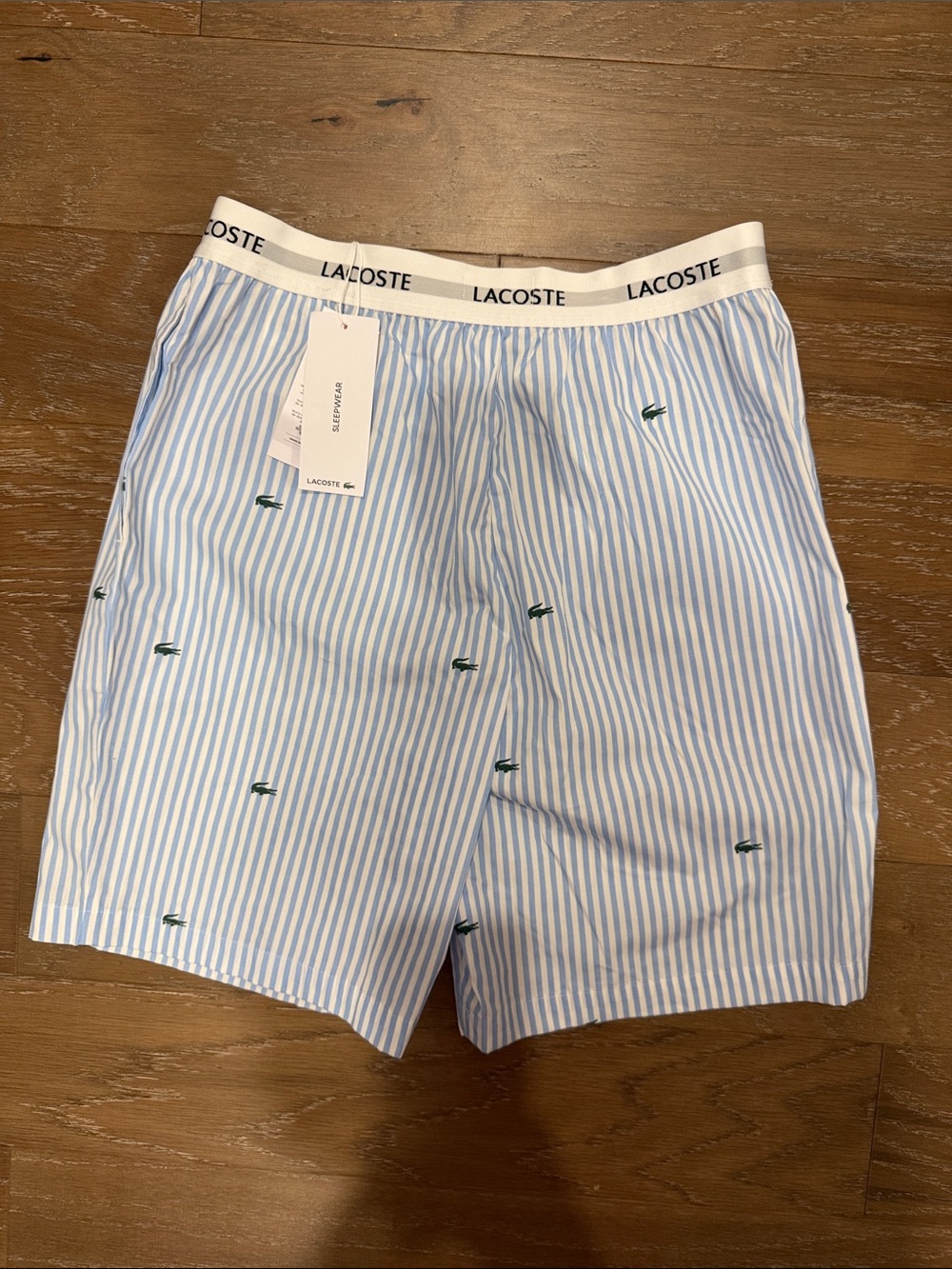 Lacoste Light Blue & White Striped Cotton Boxer Shorts with Green Logo Unisex